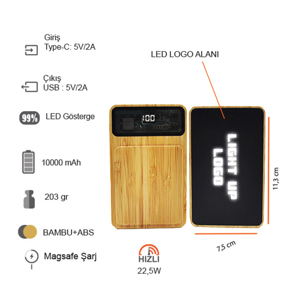 Işıklı Logo Magsafe 10000 mAh
