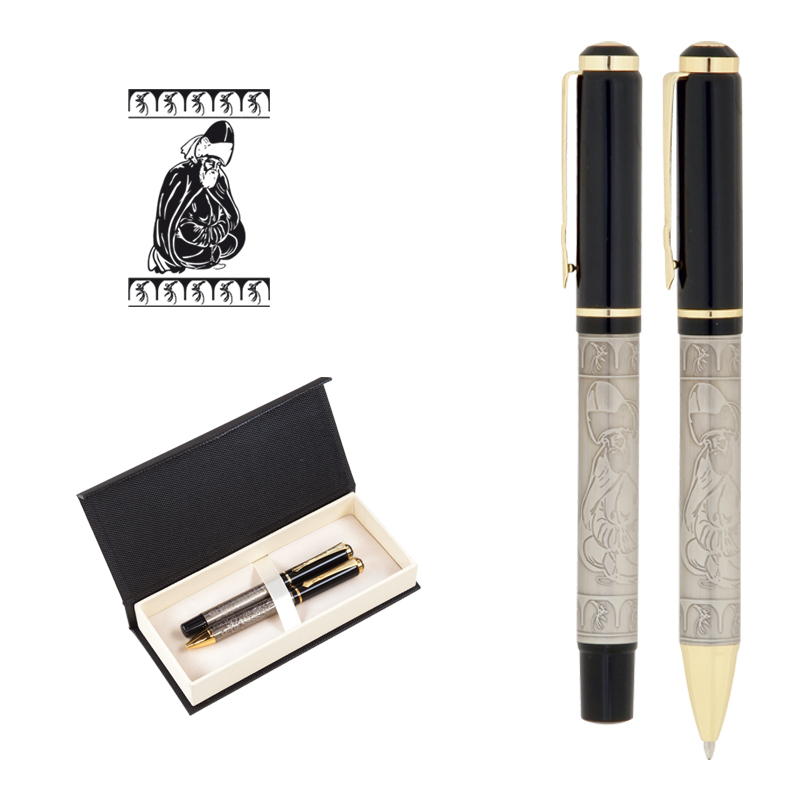  Kabartma Figürlü Metal Roller & Tükenmez Kalem Seti